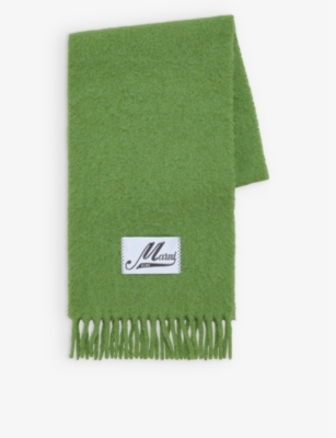 Shop Marni Womens Kiwi Logo-tab Fringed-trim Alpaca-blend Scarf