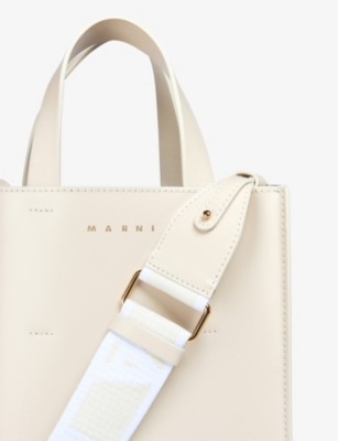 Shop Marni Museo Leather Tote Bag In Seashell