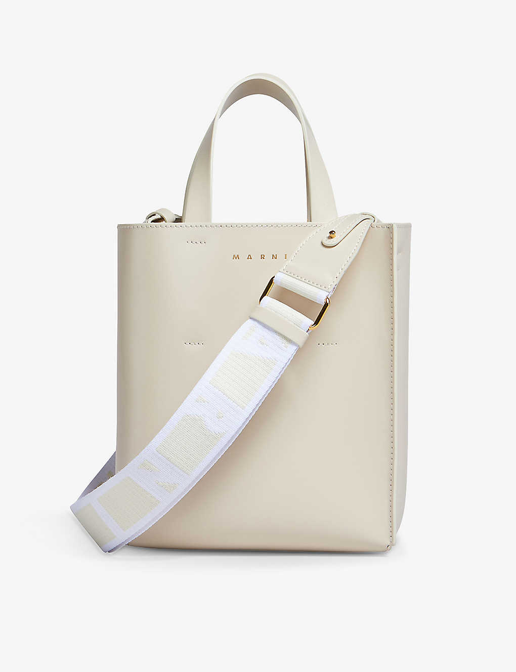 Shop Marni Museo Leather Tote Bag In Seashell