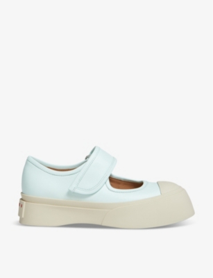 Shop Marni Womens Mineral Ice Pablo Leather Mary Jane Trainers