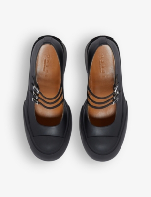Shop Marni Platform-heel Brand-embossed Leather Heeled Courts In Black