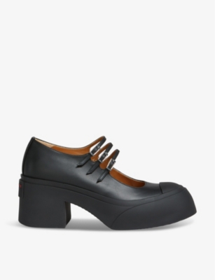 Marni Platform-heel Brand-embossed Leather Heeled Courts In Black