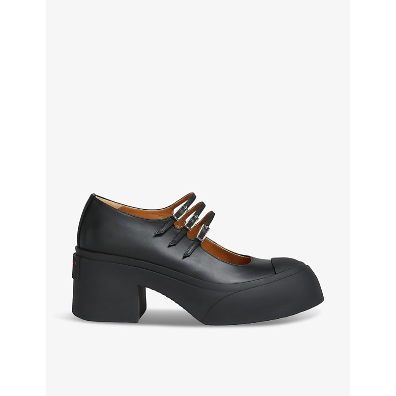Marni Platform-heel Brand-embossed Leather Heeled Courts In Black
