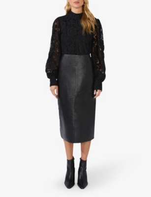 RO&ZO: Regular-fit high-rise leather midi skirt