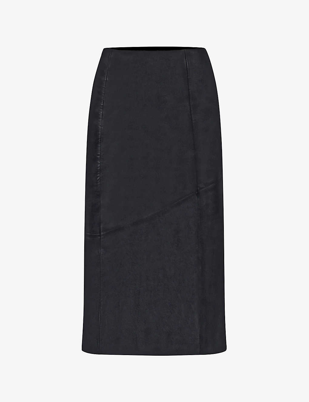 Ro&zo Regular-fit High-rise Leather Midi Skirt In Black