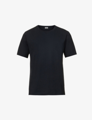 Shop Hanro Men's Black Regular-fit Short-sleeve Cotton-jersey T-shirt