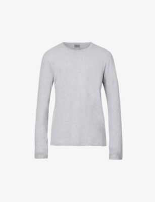 Hanro Mens Grey Melange Regular-fit Long-sleeve Cotton-jersey T-shirt