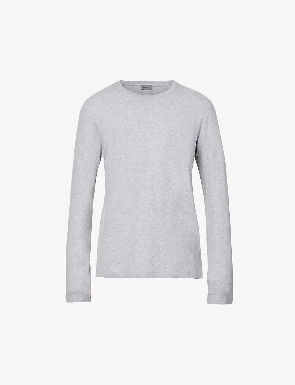 Hanro Mens Grey Melange Regular-fit Long-sleeve Cotton-jersey T-shirt