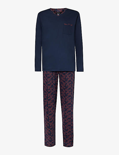 HANRO: Paisley-pattern regular-fit cotton-jersey pyjamas