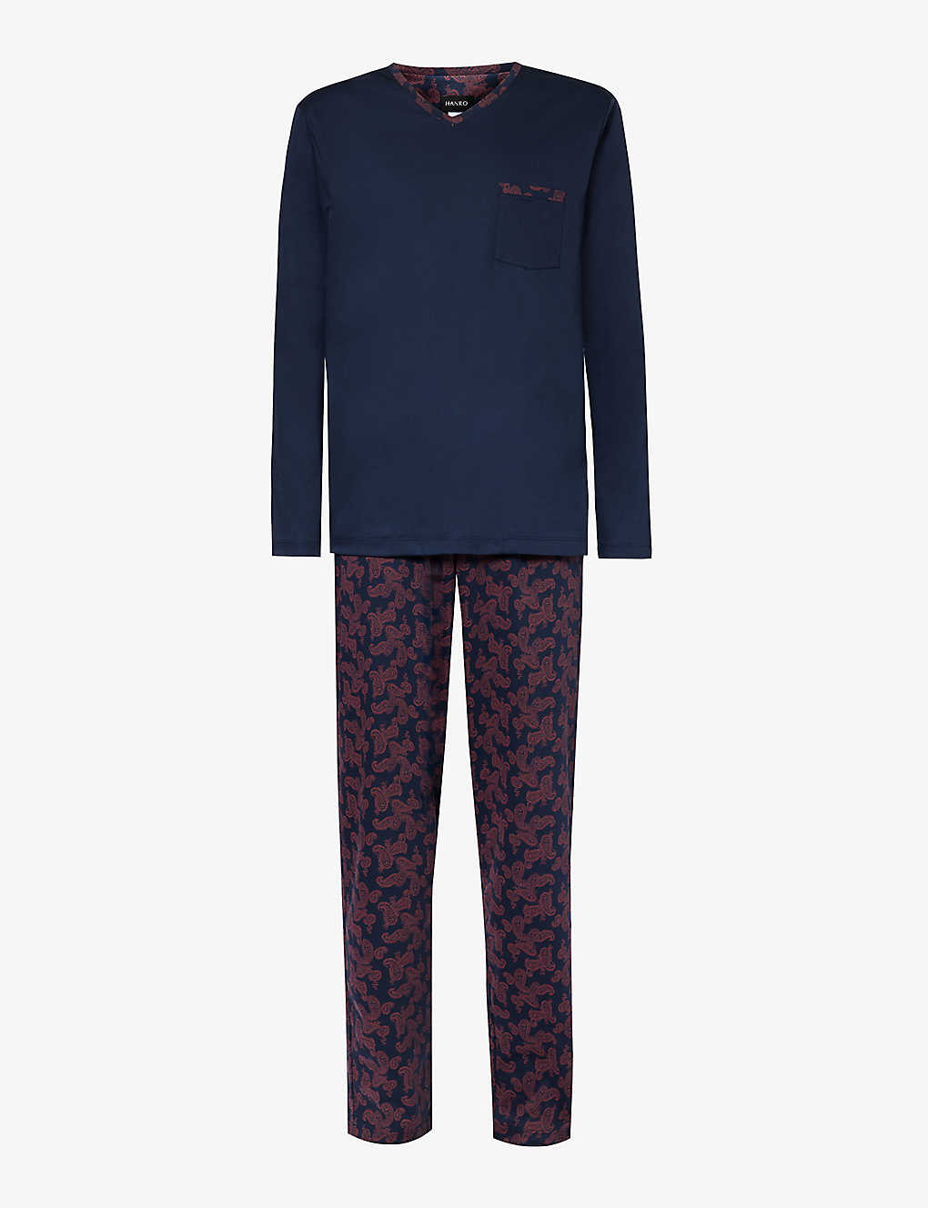 Hanro Mens Small Paisley Paisley-pattern Regular-fit Cotton-jersey Pyjamas In Navy Blue/brown