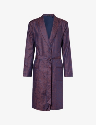 HANRO: Abstract-pattern tie-belt cotton robe