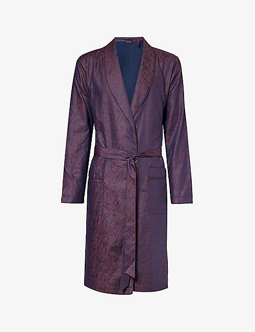 HANRO: Abstract-pattern tie-belt cotton robe