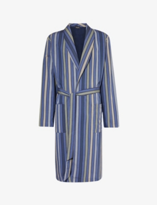HANRO: Striped tie-belt cotton robe