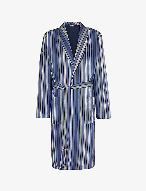 HANRO: Striped tie-belt cotton robe