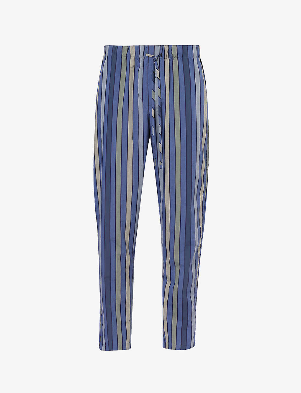 Shop Hanro Men's Everblue Stripe Striped Drawstring-waist Cotton Trousers In Blue