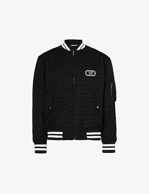 VALENTINO GARAVANI: Brand-appliqué bouclé-texture wool-blend jacket