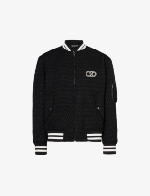 Valentino Garavani Mens Nero Brand-appliqué Bouclé-texture Wool-blend Jacket In Black
