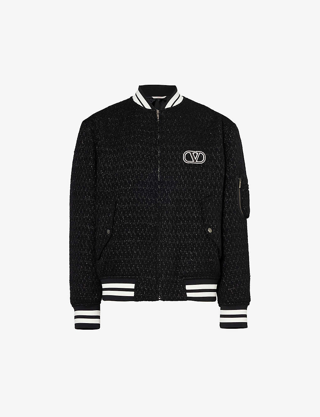 Valentino Garavani Mens Nero Brand-appliqué Bouclé-texture Wool-blend Jacket In Black