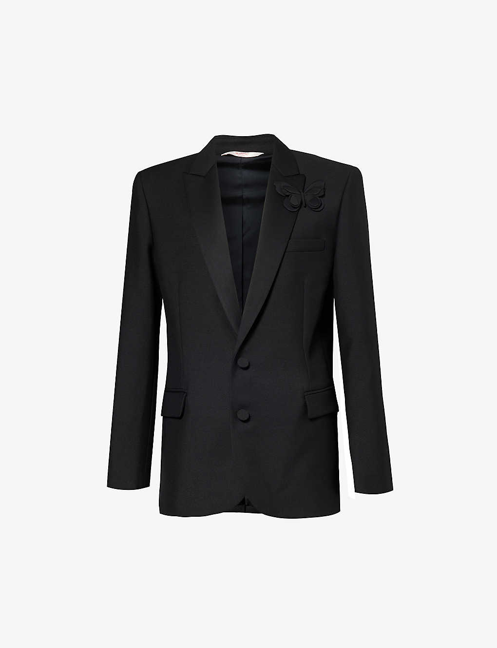 Valentino Mens Nero Butterfly-embellished Single-breasted Wool-blend Blazer In Black