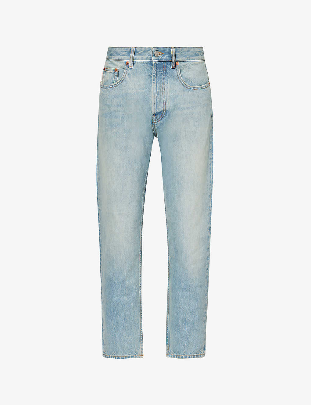 Shop Valentino Garavani Men's Denim Blu Lav Chiaro Faded-wash Tapered-leg Regular-fit Jeans In Blue