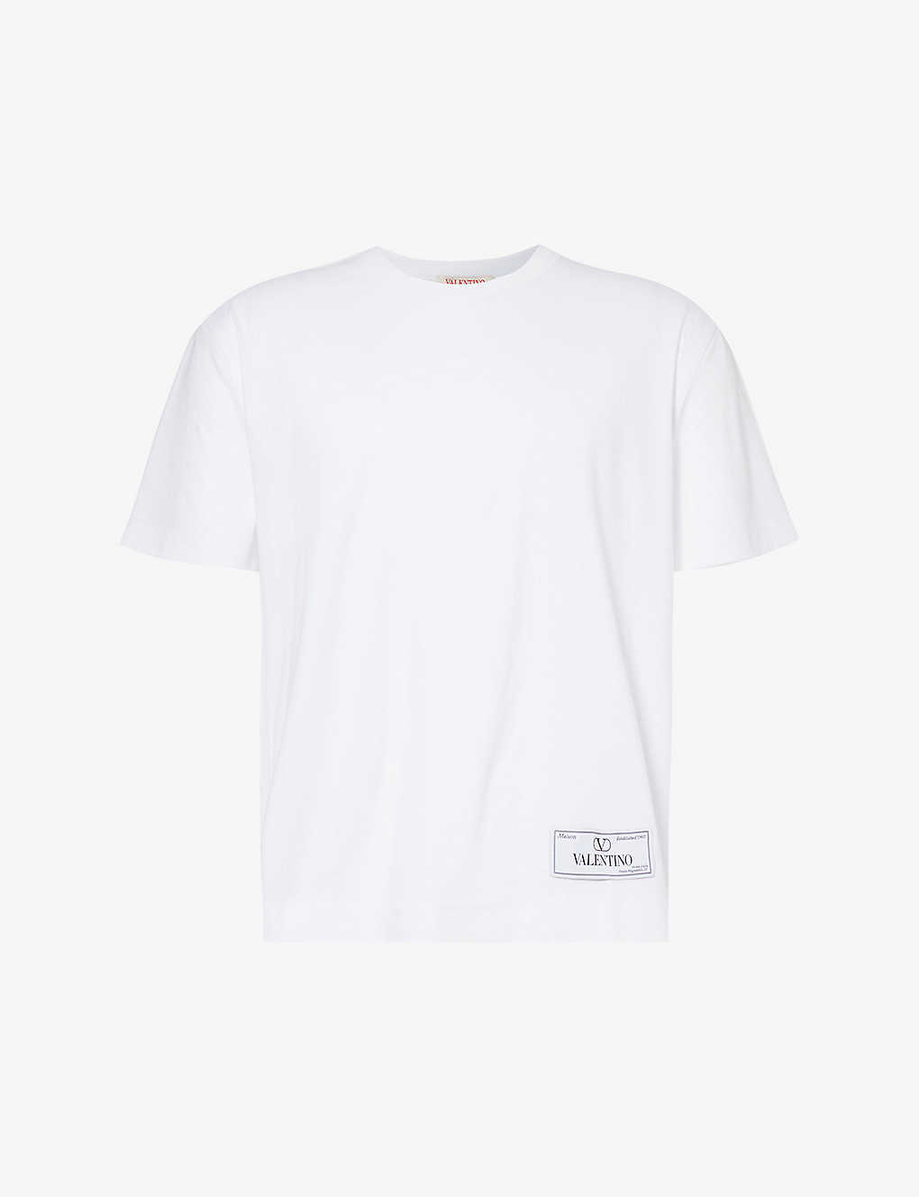 Shop Valentino Brand-patch Crewneck Cotton-jersey T-shirt In White