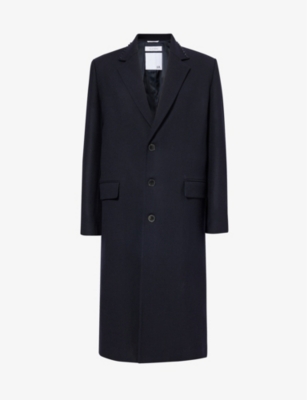 Shop Valentino Garavani Men's Navy Rockstud-embellished Notched-lapel Wool Coat