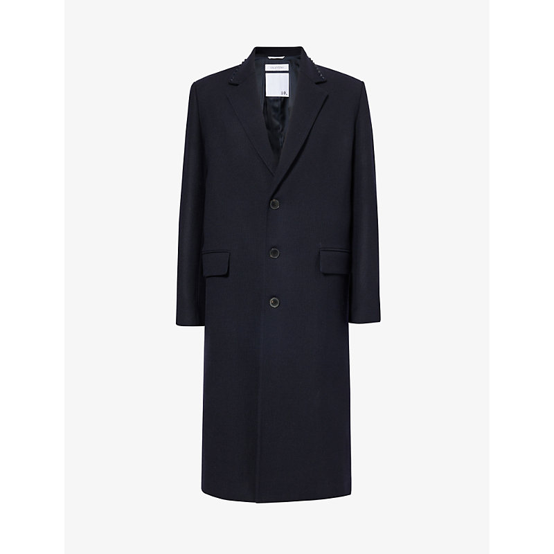 Shop Valentino Rockstud-embellished Notched-lapel Wool Coat In Navy