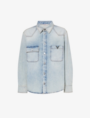 VALENTINO GARAVANI: Brand-plaque faded-wash relaxed-fit denim shirt