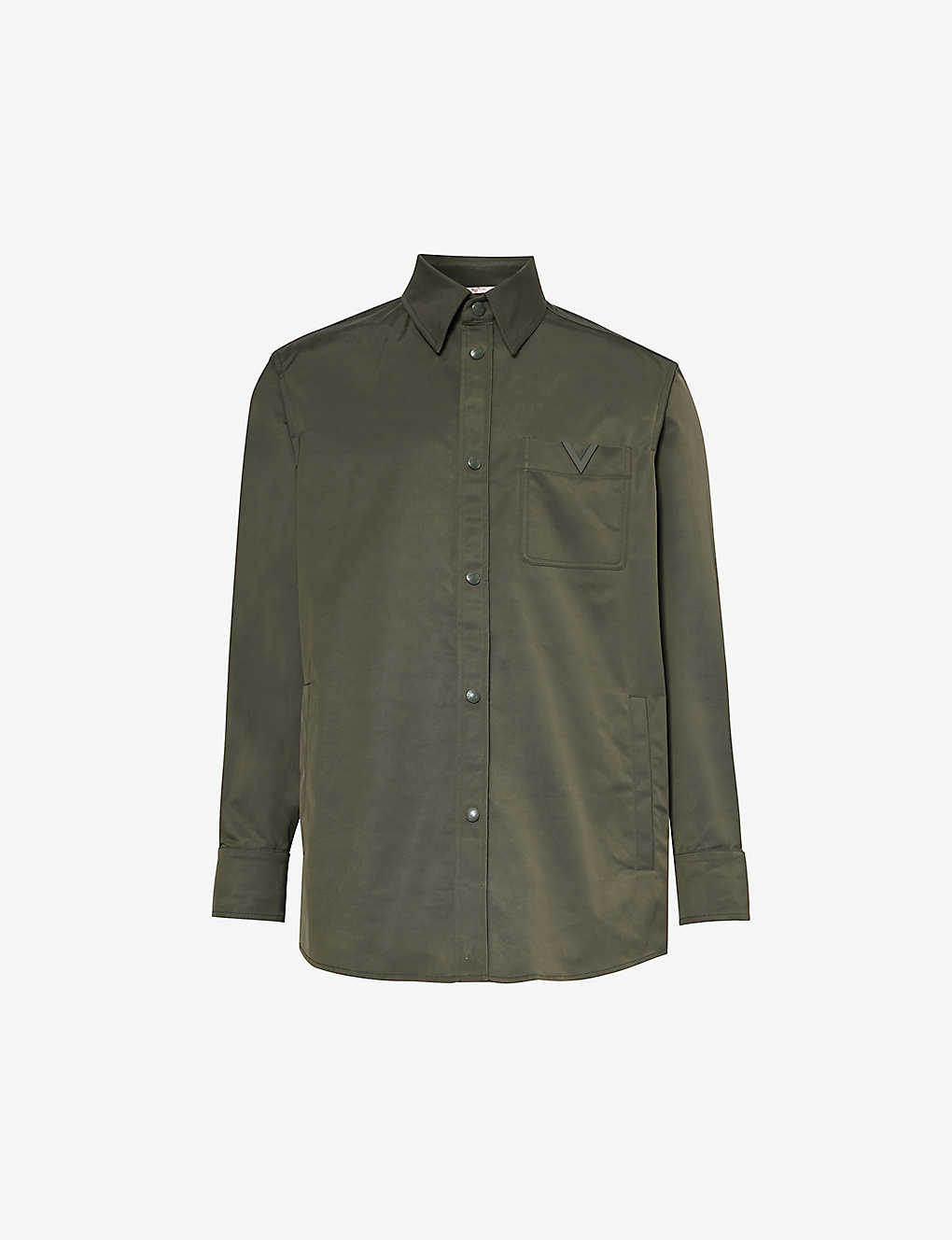 Valentino Garavani Mens Olive Branded-hardware Patch-pocket Regular-fit Woven Shirt