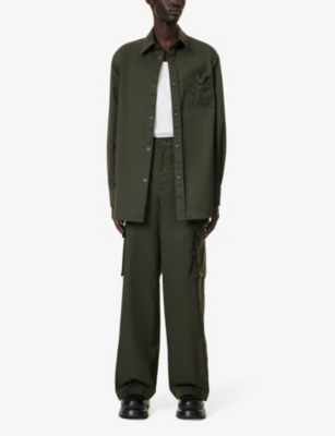 Shop Valentino Garavani Men's Olive Wide Slip-pocket Regular-fit Wide-leg Woven Trousers In Green