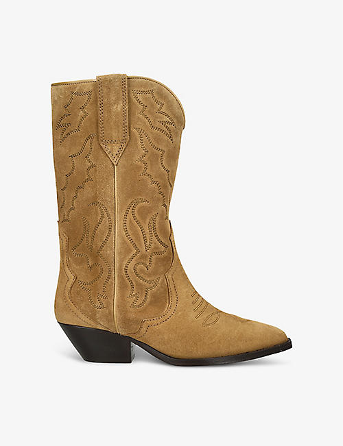 ISABEL MARANT: Duerto embroidered suede cowboy boots