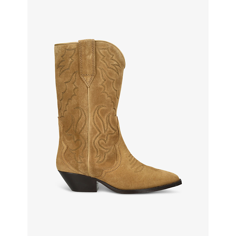 Isabel Marant Womens Taupe Duerto Embroidered Suede Cowboy Boots