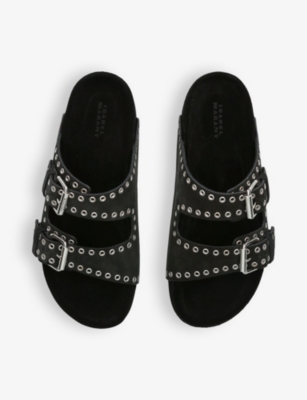 Shop Isabel Marant Women's Black Lennyo Eyelet-embellished Leather Sandals