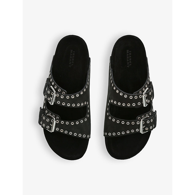 Shop Isabel Marant Lennyo Eyelet-embellished Leather Sandals In Black