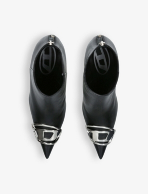 Shop Diesel Women's Black D-venus Brand-plaque Leather Heeled Ankle Boots