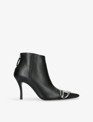 Shop Diesel Women's Black D-venus Brand-plaque Leather Heeled Ankle Boots