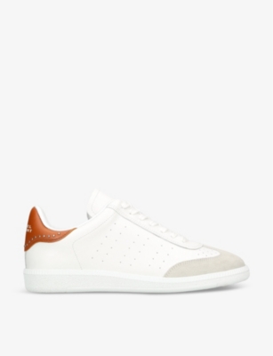 Shop Isabel Marant Women's White/red Bryce Perforated Leather Trainers