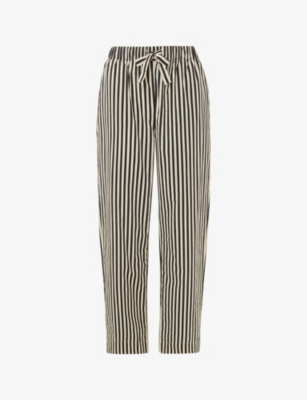 Whistles Womens Black Stripe-print Relaxed-fit Cotton Pyjama Bottoms