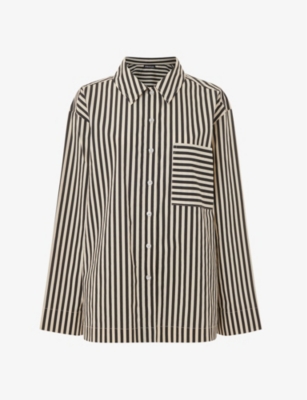 Whistles Womens Black Stripe-print Relaxed-fit Cotton Pyjama Shirt