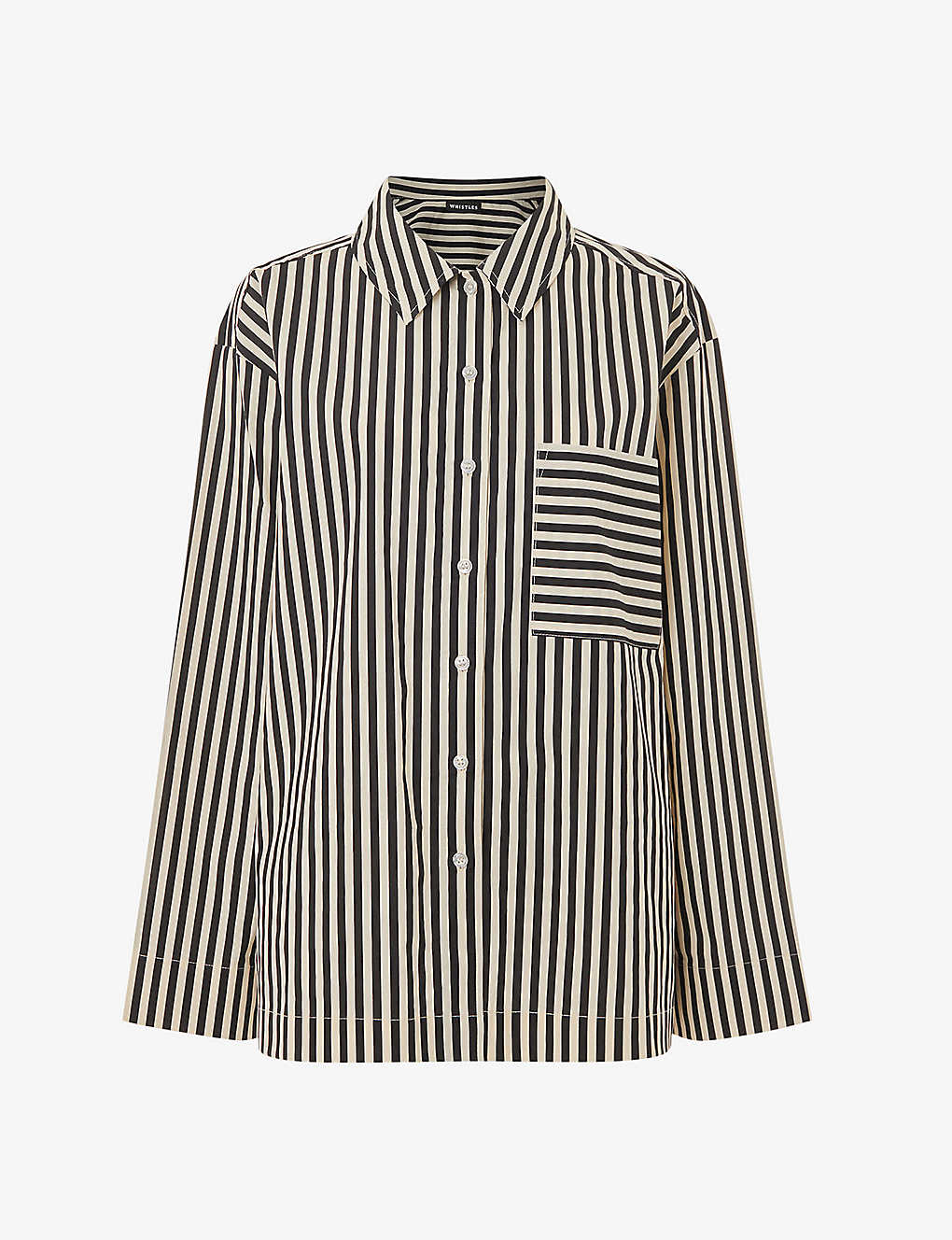 Whistles Womens Black Stripe-print Relaxed-fit Cotton Pyjama Shirt