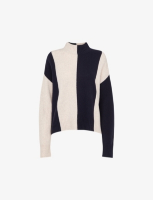 Whistles Wool Funnel Neck Sweater In Navy/multi