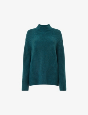 Whistles Womens Teal Funnel-neck Ribbed Recycled Wool-blend Jumper