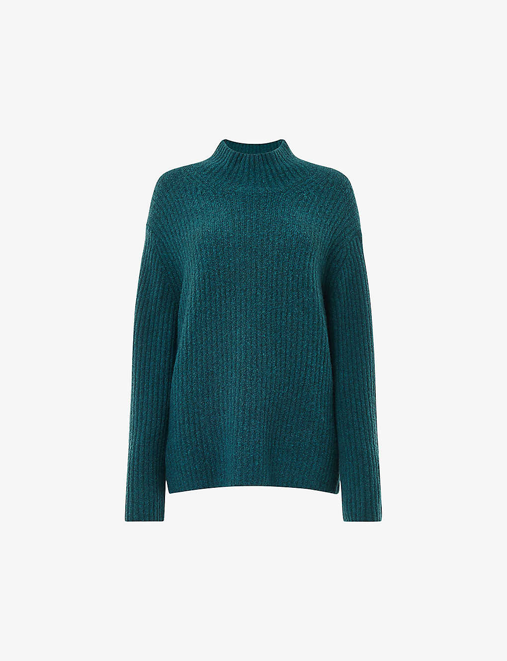 Whistles Womens Teal Funnel-neck Ribbed Recycled Wool-blend Jumper
