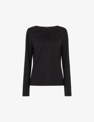 WHISTLES: Ruched V-neck cotton and modal-blend top