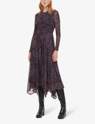 WHISTLES: Feather leopard-print stretch-woven midi dress