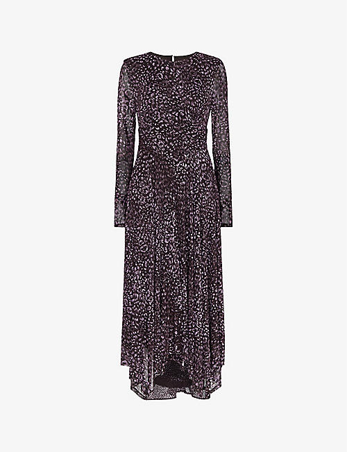 WHISTLES: Feather leopard-print stretch-recycled polyester midi dress