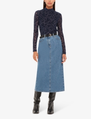 Whistles Womens Navy Floral-pattern High-neck Stretch-mesh Top In Navy