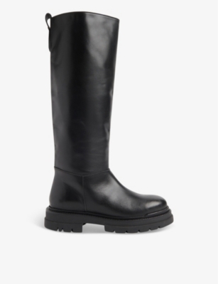 Flat leather knee high on sale boots