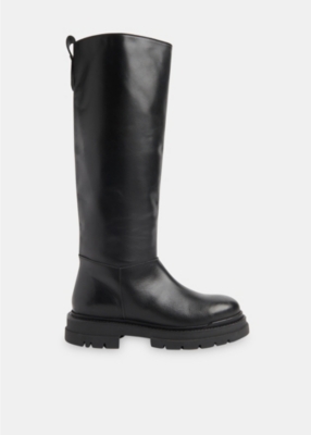 Whistles Womens Black Maceo Lug-sole Leather Knee-high Boots