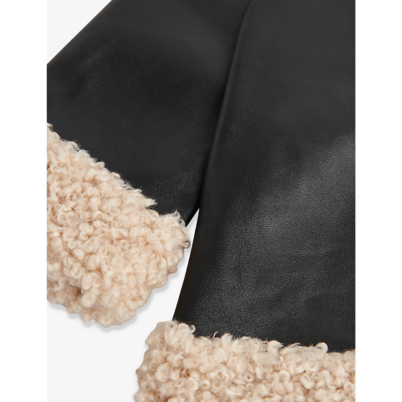 Shop Whistles Women's Black Teddy Borg Cuff Sheep-leather Mittens